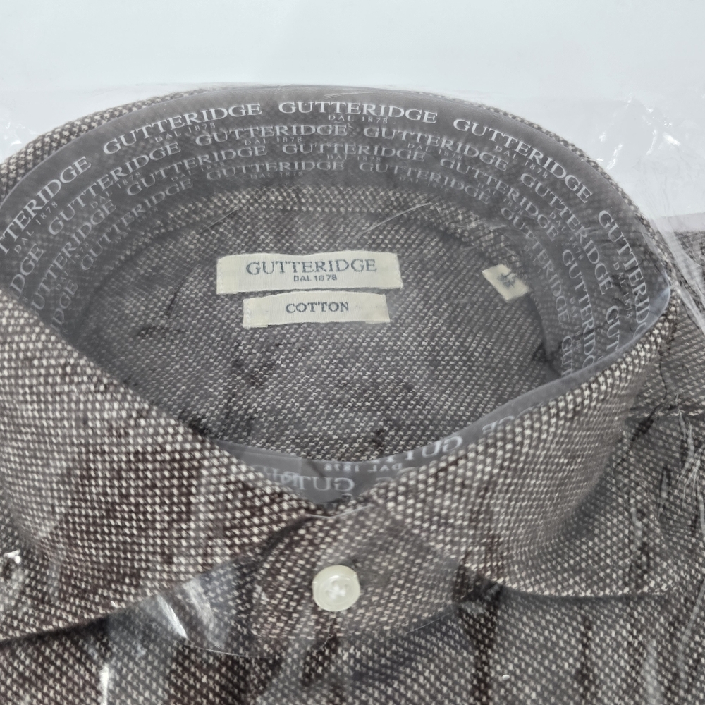 Gutteridge NEW Men's Cotton Marrone Brown Button Down Shirt 15/38 - Picture 2 of 6